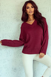 V-Neck Dropped Shoulder Sweater - Pahabu