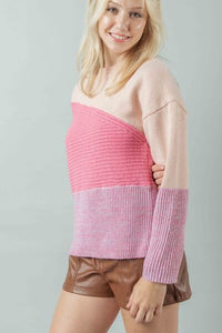 VERY J Color Block Long Sleeve Sweater - Pahabu
