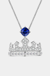 Zircon Lab-Grown Sapphire Crown Shape Pendant Necklace - Pahabu - Women Fashion & Jewelry