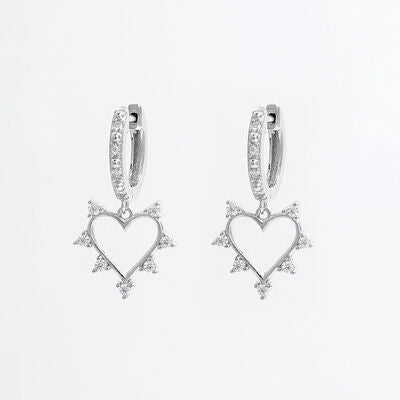 925 Sterling Silver Inlaid Zircon Heart Dangle Earrings - Pahabu