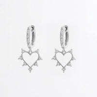 925 Sterling Silver Inlaid Zircon Heart Dangle Earrings - Pahabu