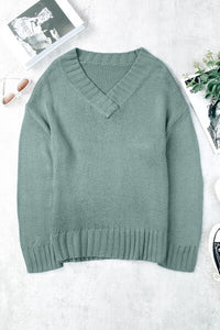 V-Neck Dropped Shoulder Sweater - Pahabu