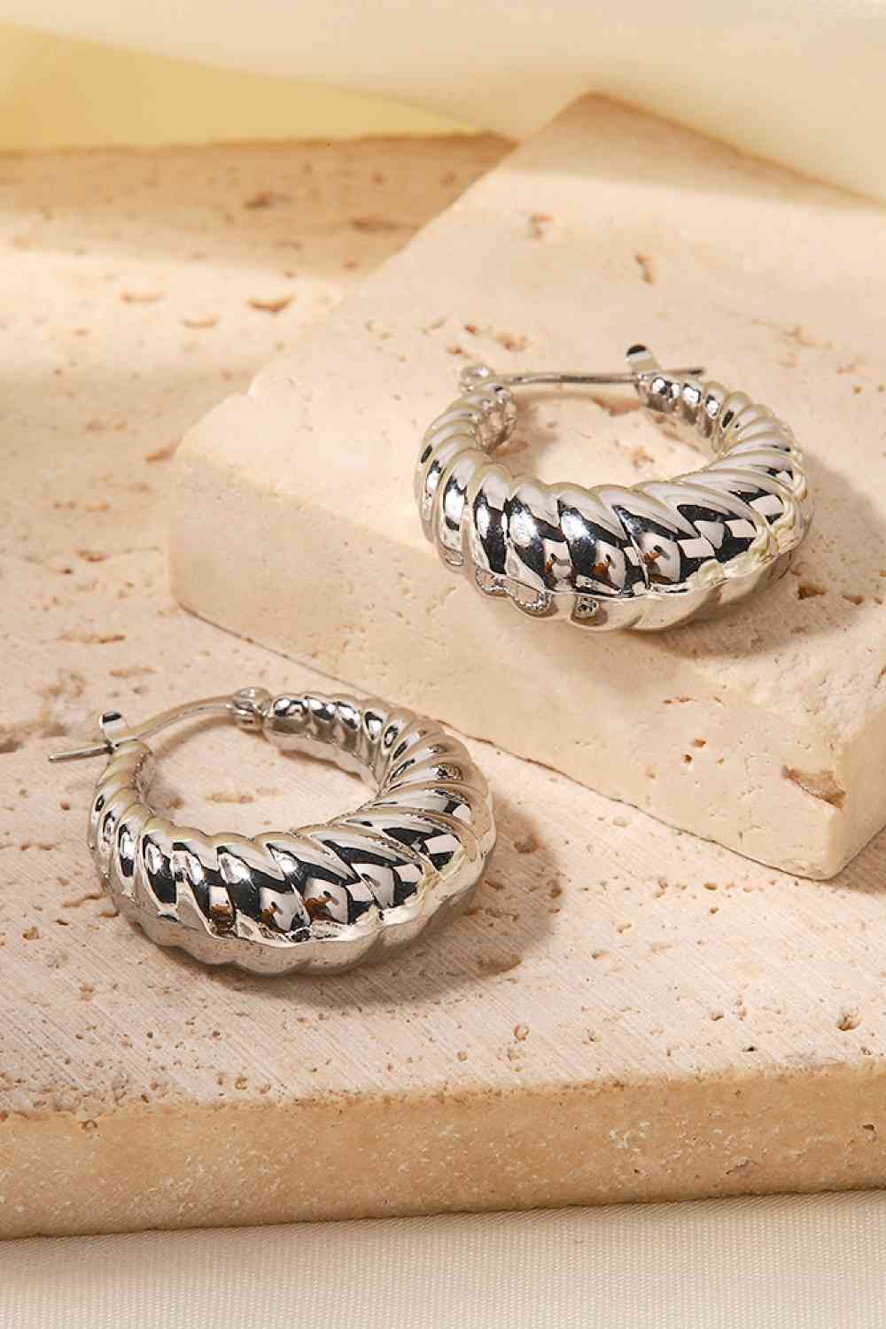 Textured Stainless Steel Hoop Earrings - Pahabu