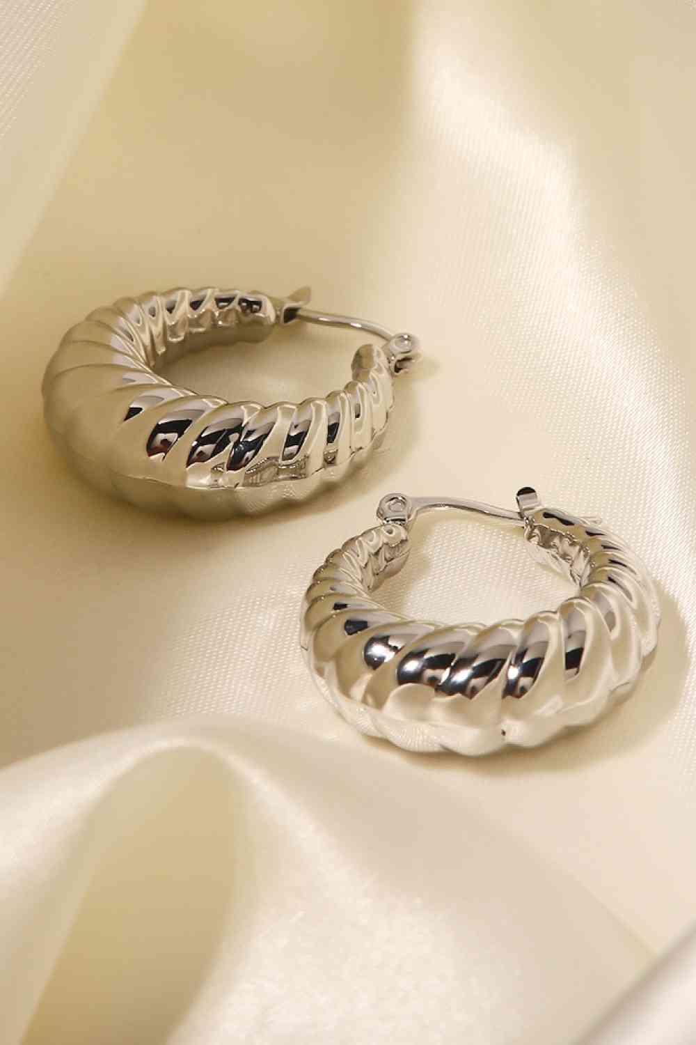 Textured Stainless Steel Hoop Earrings - Pahabu