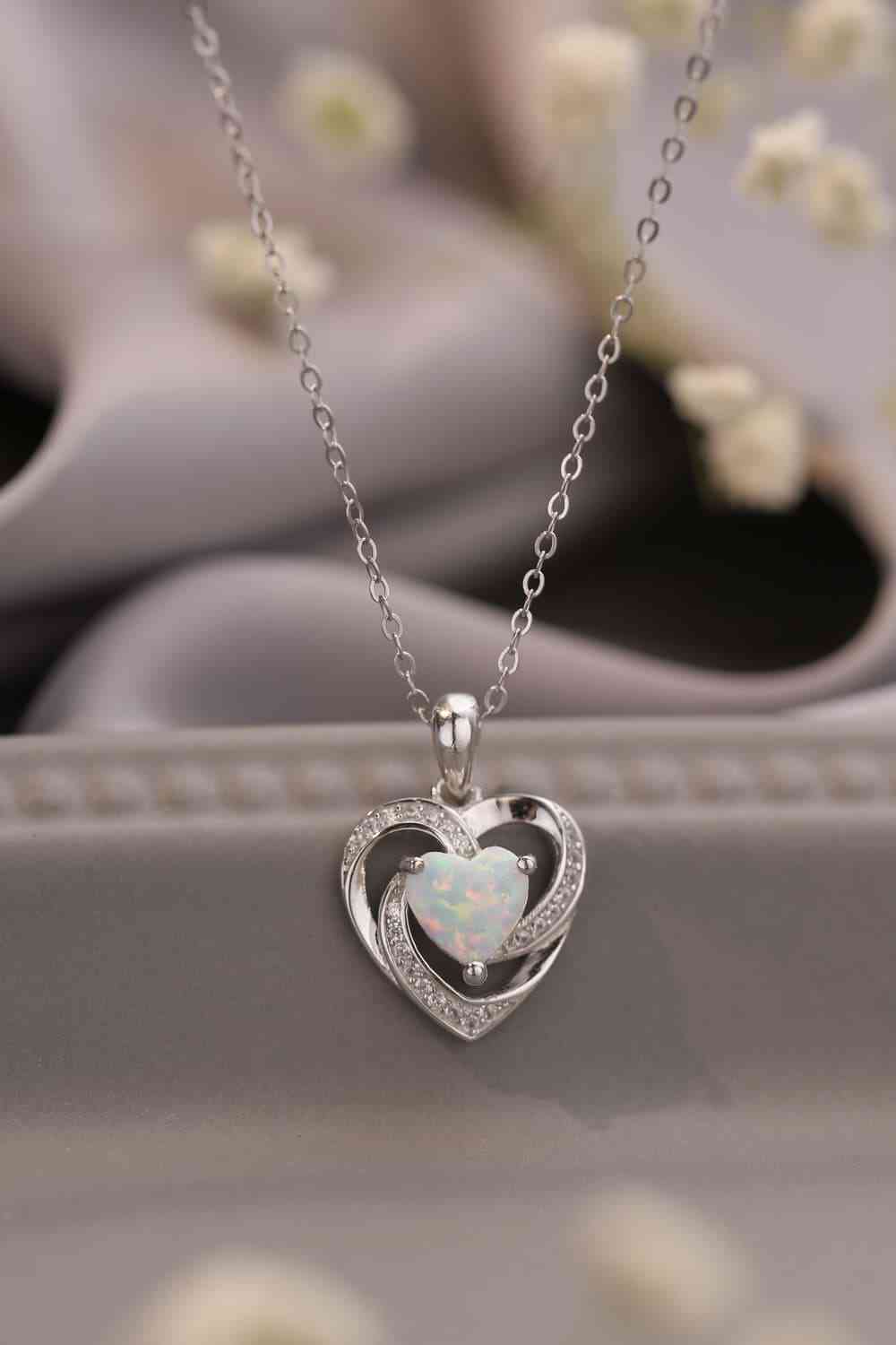 Opal Heart Pendant Necklace - Pahabu - Women Fashion & Jewelry