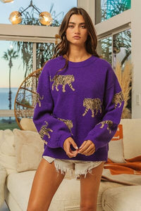 BiBi Tiger Pattern Long Sleeve Sweater - Pahabu