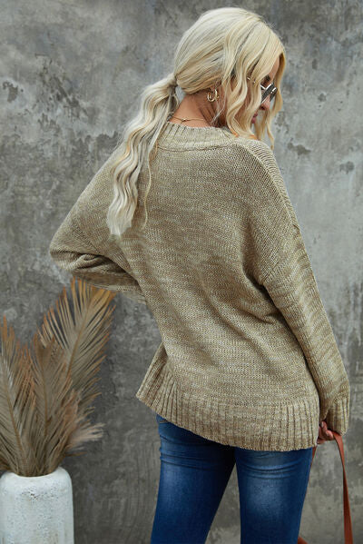 V-Neck Dropped Shoulder Sweater - Pahabu