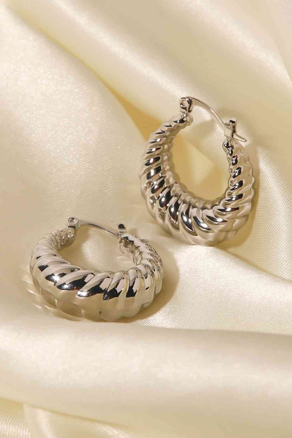 Textured Stainless Steel Hoop Earrings - Pahabu