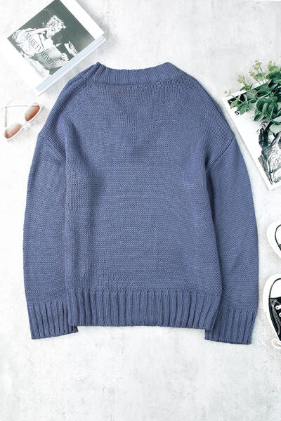 V-Neck Dropped Shoulder Sweater - Pahabu