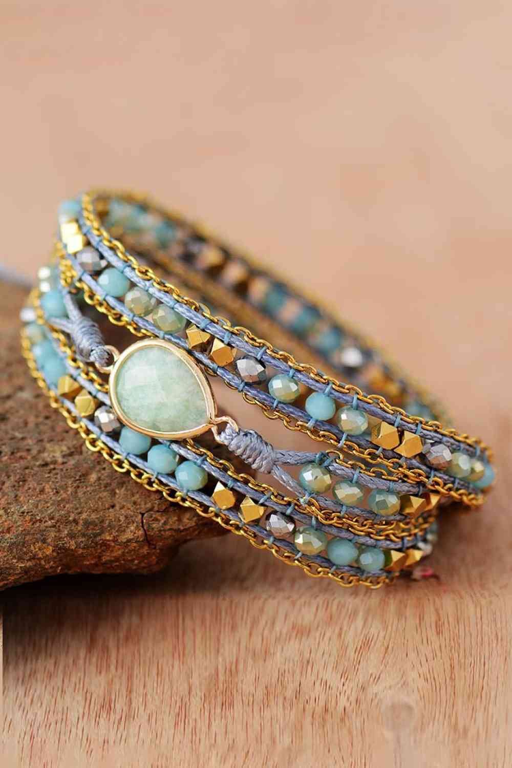 Handmade Teardrop Shape Triple Layer Beaded Bracelet - Pahabu