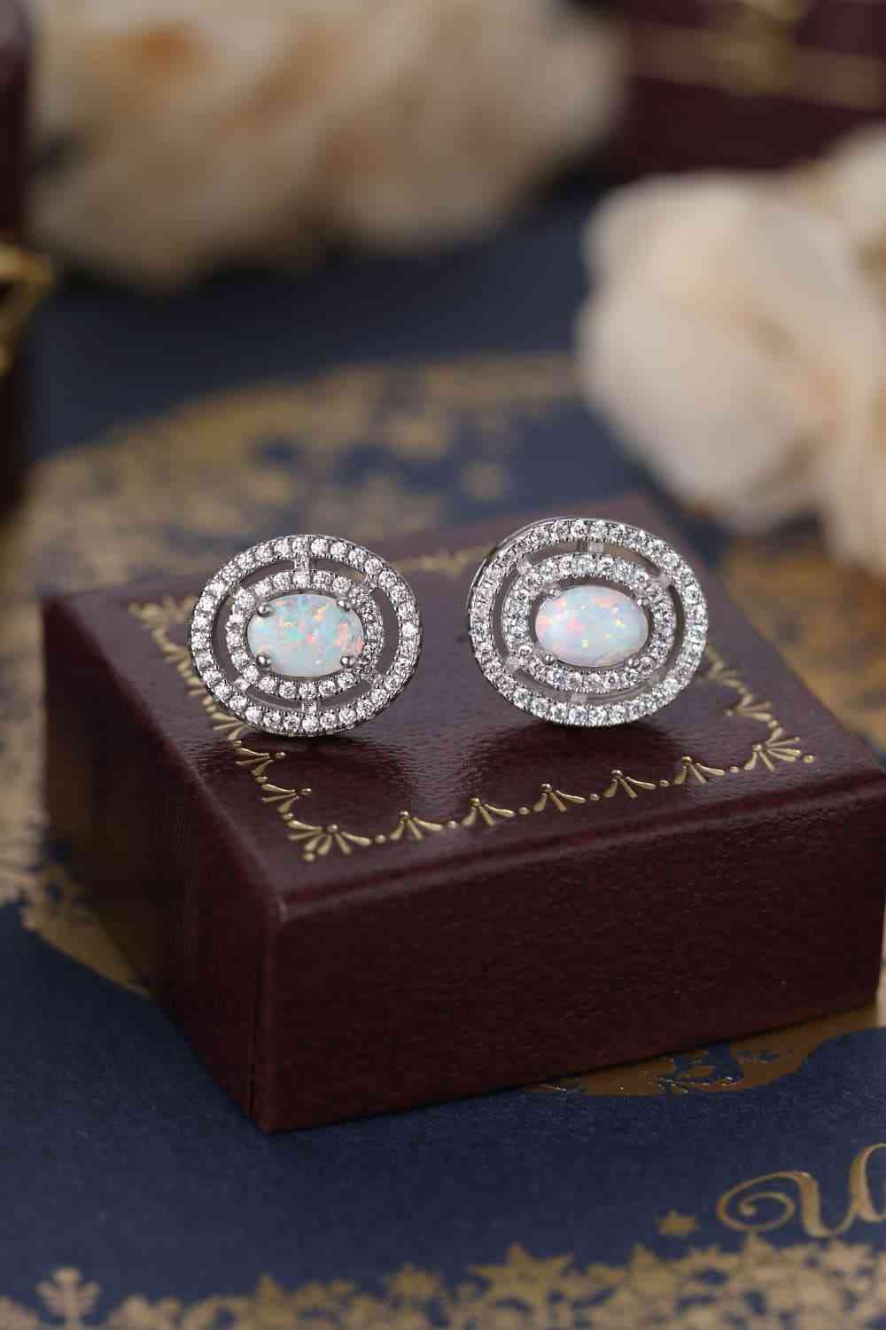 925 Sterling Silver Opal Round Stud Earrings - Pahabu