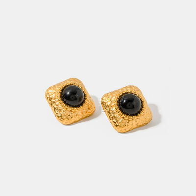 Square Stainless Steel Natural Black Onyx Earring - Pahabu