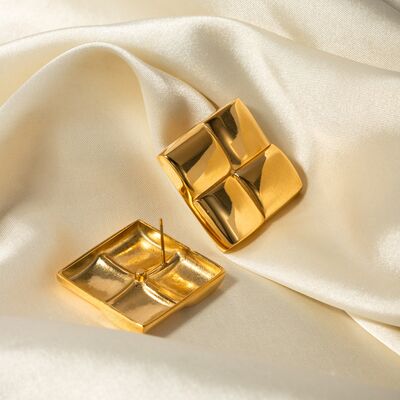 Stainless Steel 18K Gold-Plated Square Stud Earrings - Pahabu