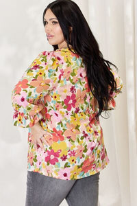 Celeste Full Size Floral Flounce Sleeve Top - Pahabu