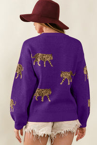BiBi Tiger Pattern Long Sleeve Sweater - Pahabu